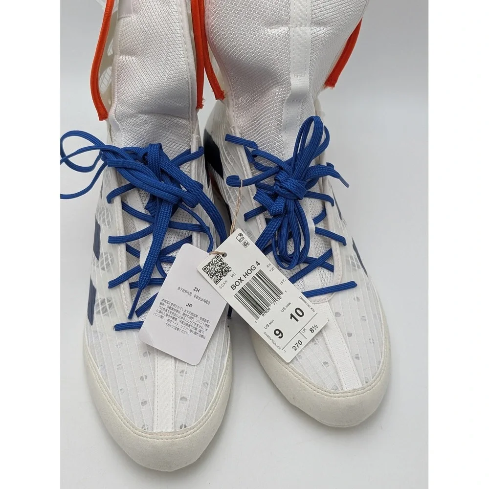 Adidas Boxing Shoes Mens 9 White Blue Box Hog 4 JP9847 Mid‎ Cut Boots Trainers